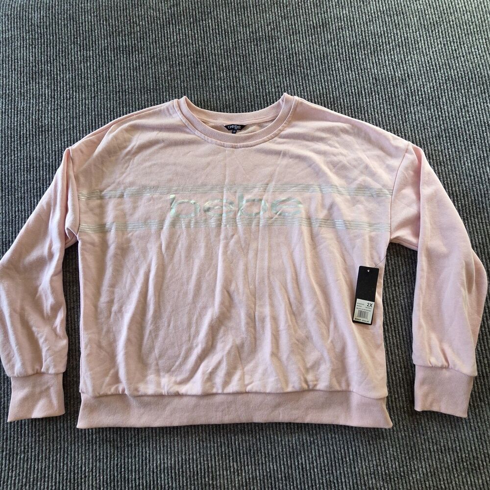 Bebe Sport Logo Pullover Sweatshirt Pink Size 2XL NWT